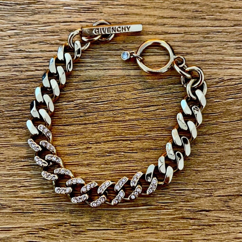 GIVENCHY gold and Swarovski paved link bracelet.